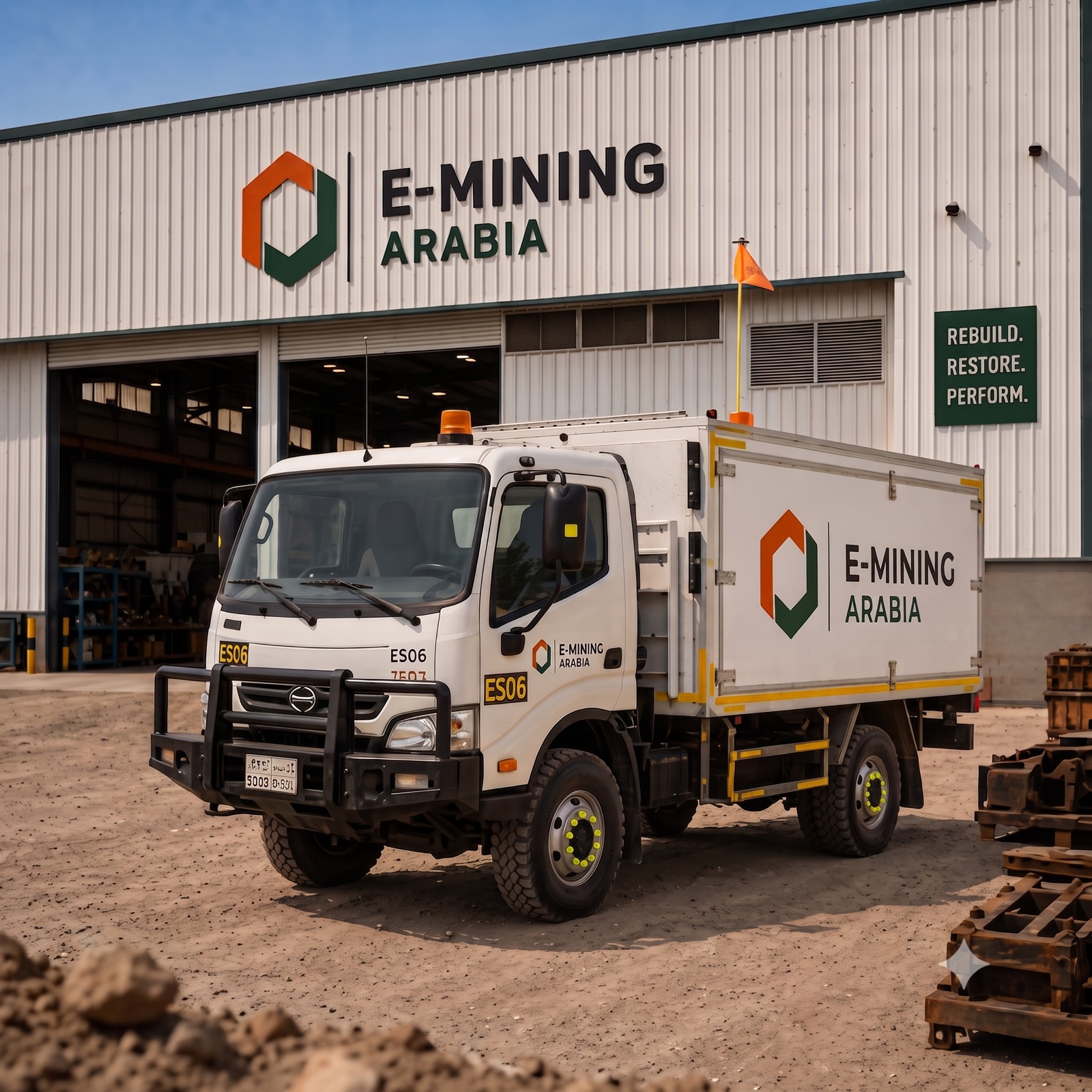 E-Mining Arabia service truck at the workshop